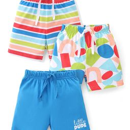 Babyhug Cotton Knit Shorts Text Print Pack of 3 - Multicolour-image-22