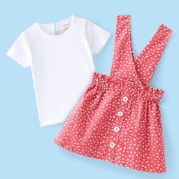 Babyhug Cotton Woven Frock with Half Sleeves Inner Tee Polka Dots Print - Peach-image-10
