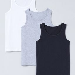 Charm n Cherish Pack Of 3 Sleeveless Solid Vests - White Grey & Black-image-47