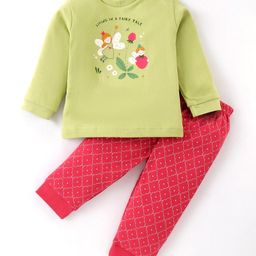 Zero Interlock Knit Full Sleeves Night Suit With Fairy Print - Light Green & Pink-picture-23