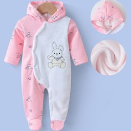 Kookie Kids Full Sleeves Bunny Printed FootedHooded Front Open Romper - Pink-image-43