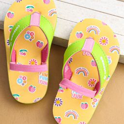 Cute Walk by Babyhug Flip Flops With Floral Print & Backstrap - Yellow-image-17