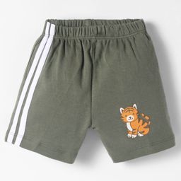 Tango Single Jersey Knit Knee Length Shorts With Tiger Print - Olive Green-image-49