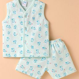 Tango Interlock Knit Sleeveless Shorts Night Suit With Bunny Print - Aqua-image-16