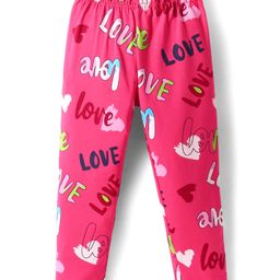 Doreme Single Jersey Knit Full Length Text Printed Leggings - Dark Pink-image-57