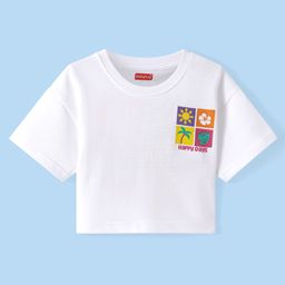 Babyhug Terry Knit Half Drop Shoulder Sleeves T-Shirt with Tropical Theme Print - White-image-59