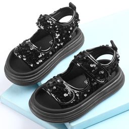 KIDLINGSS Sequins Embellished Sandals With Velcro Closure - Black-image-56