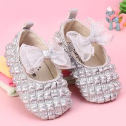 Babyoye Slip On Booties With Bow Applique - Silver-image-45