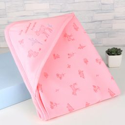 Zero Interlock Knit Hooded Towel With Animal Print L 80 x B 80 cm - Light Pink-picture-7