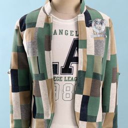 Dapper Dudes Full Sleeves Textured Abstract Printed Jacket With Tee - Green-47