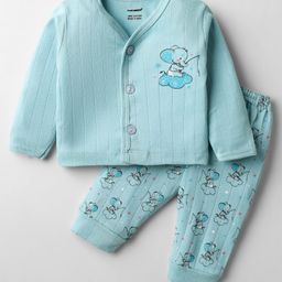 CUCUMBER Sinker Knit Full Sleeves Night Suit with Animal Print - Light Blue-image-93