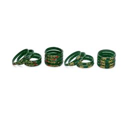 1ST TIME Set Of 16 Green Alloy Artificial Stones & Beads Antique Bangles-picture-9