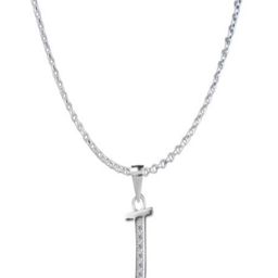 Paavni 925 Sterling Silver Rhodium-Plated CZ Studded J Alphabet Pendant-5
