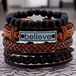 OOMPH Men 4 Leather Handcrafted Wraparound Bracelet-48