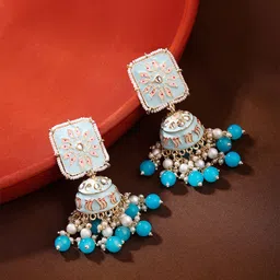 Yellow Chimes Gold-Plated Artificial Stones Contemporary Jhumkas Earrings-23