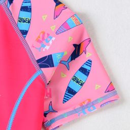 Mark & Mia Half Raglan Sleeves Legged Swimsuit With Text Print & Color Block Design - Fuchsia image 4