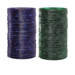 Guddan Set of 96 Navy & Green Metal Bangles-image-35