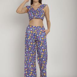 Blissence Floral Printed Sleeveless Frill Top & Trouser-image-52