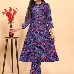 VAAZI CREATOR Women Bandhani Printed Regular Kurta with Trousers-image-99