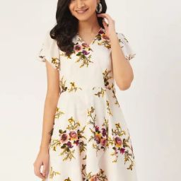 DODO & MOA Off-White Printed A-Line Dress-image-37