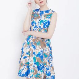 DODO & MOA Blue Printed Skater Dress-image-38