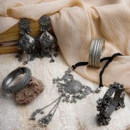 Teejh Shaina Silver Oxidised Jewellery Set-image-98