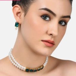 Zaveri Pearls Green Fashionable Pearls Choker Necklace & Earring Set-ZPFK9092-image-54
