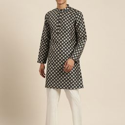 HERE&NOW Men Woven Design Mandarin Collar Kurta-image-92