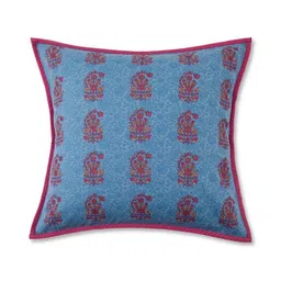 Fabindia Blue & Red Noor Floral Printed Square Shaped Cotton Cushion Cover-image-74