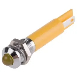 RS PRO Yellow Panel Mount Indicator 12V DC, Mounting Hole Size 8 mm, Termination Type Solder Tab, Model No 211263-10