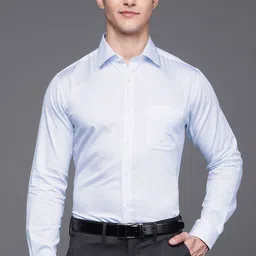 Raymond Men White & Blue Slim Fit Geometric Printed Pure Cotton Formal Shirt-picture-46