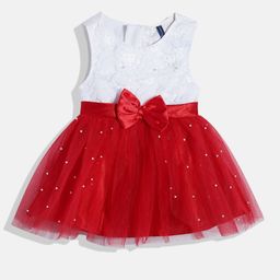YK Girls Colourblocked A-Line Dress with Bow Detail-image-48