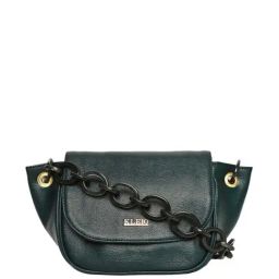 KLEIO Dark Green Solid Medium Shoulder Handbag-14