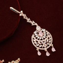 Aatmana Rose Gold-Plated Pink & White AD-Studded Handcrafted Maang Tikka for Women-22