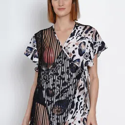 EROTISSCH Black & White Printed Nightdress-image-56