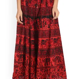 SOUNDARYA Women Red & Black Printed Flared Maxi Pure Cotton Skirt-22