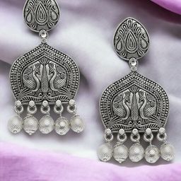 Sangria Artificial Beads Beaded Oxidised Peacock Shaped Drop Earrings-12