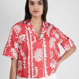 Street22 Women Abstract Printed Cuban Collar Cotton Top-8