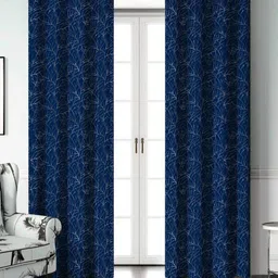 Aura Navy Blue & White 2 Pieces Floral Printed Room Darkening Door Curtains-image-66