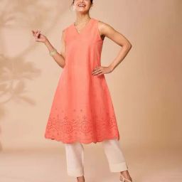 Daali Orange Cotton Regular Fit Embroidered Kurta-34