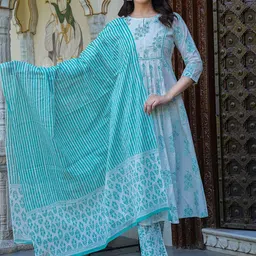 SHIFORY Women Floral Embroidered Pure Cotton Kurta with Trousers & Dupatta-31