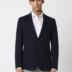 V Dot Navy Blue Skinny Fit Blazer-image-58