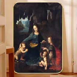 Livin'luxe Black & Grey Printed Virgin of the Rocks Leonardo da Vinci Wood Wall Art-picture-1