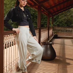 W Women White Loose Fit Trousers-image-86