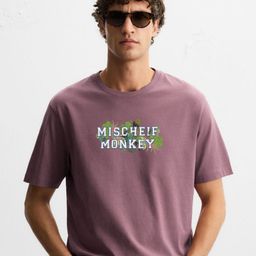 MISCHIEF MONKEY Typography Printed Drop-Shoulder Sleeves Pure Cotton Oversized T-shirt-picture-43