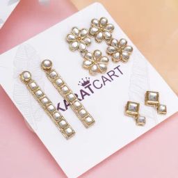 Karatcart Handcrafted Kundan Dangler & Drop Earrings - Set of 3-image-3