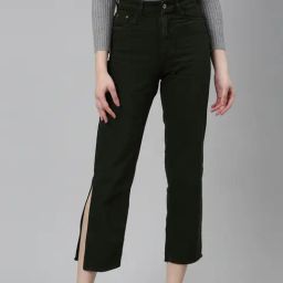 SHOWOFF Olive Denim Regular Fit Mid Rise Jeans-image-57