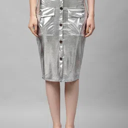 Athena Silver-Coloured Pencil Skirt With Pocket Detailing-28
