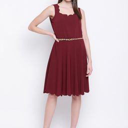 Mayra Women Maroon Solid Fit and Flare Dress-image-57