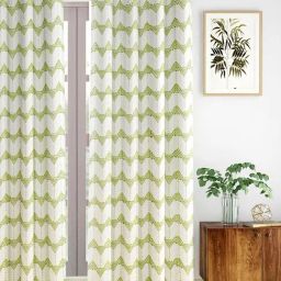Fabindia Home Sabina Green & White Cotton 5 ft Window Curtain-image-16